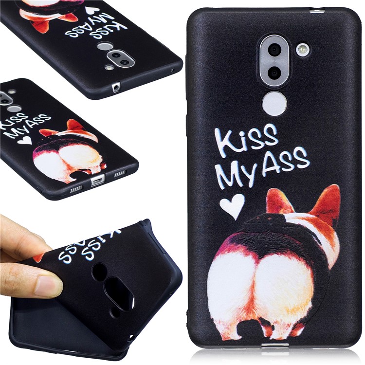Embossing Pattern Matte Soft TPU Casing for Huawei Honor 6x (2016) - Kiss My Ass-1