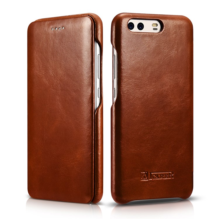 ICARER Curved Edge Vintage Genuine Leather Phone Shell for Huawei P10 Plus - Brown-1