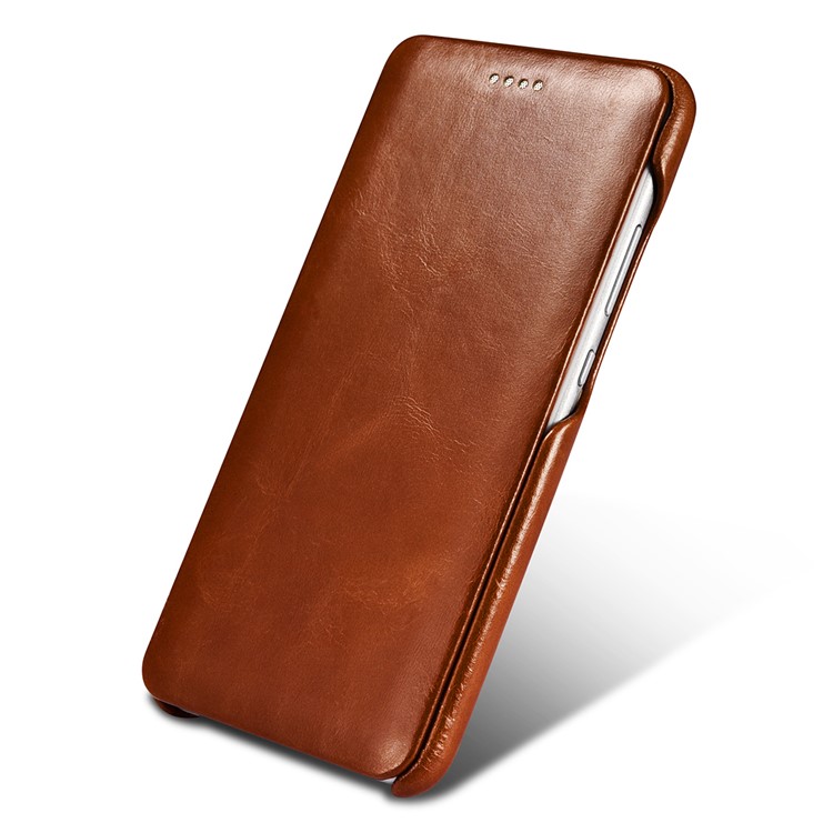 ICARER Curved Edge Vintage Genuine Leather Phone Shell for Huawei P10 Plus - Brown-3
