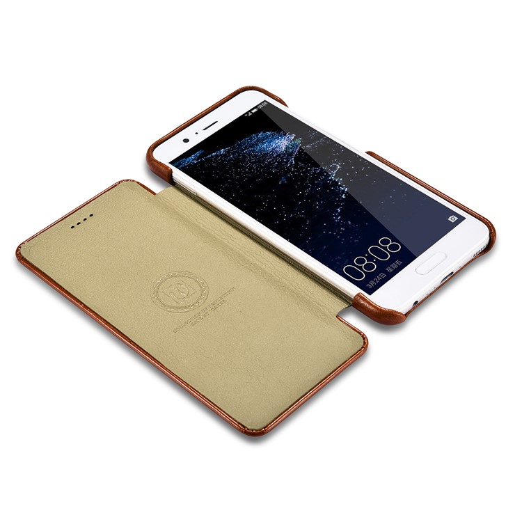 ICARER Curved Edge Vintage Genuine Leather Phone Shell for Huawei P10 Plus - Brown-4