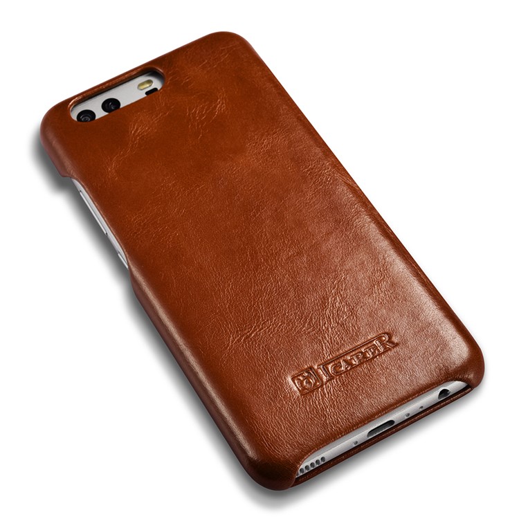 ICARER Curved Edge Vintage Genuine Leather Phone Shell for Huawei P10 Plus - Brown-8