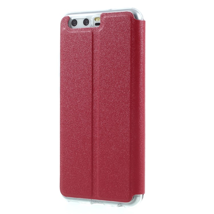 Slide to Answer View Window Folio Leather Cellphone Case for Huawei P10 Flash Powder Design - Red-2