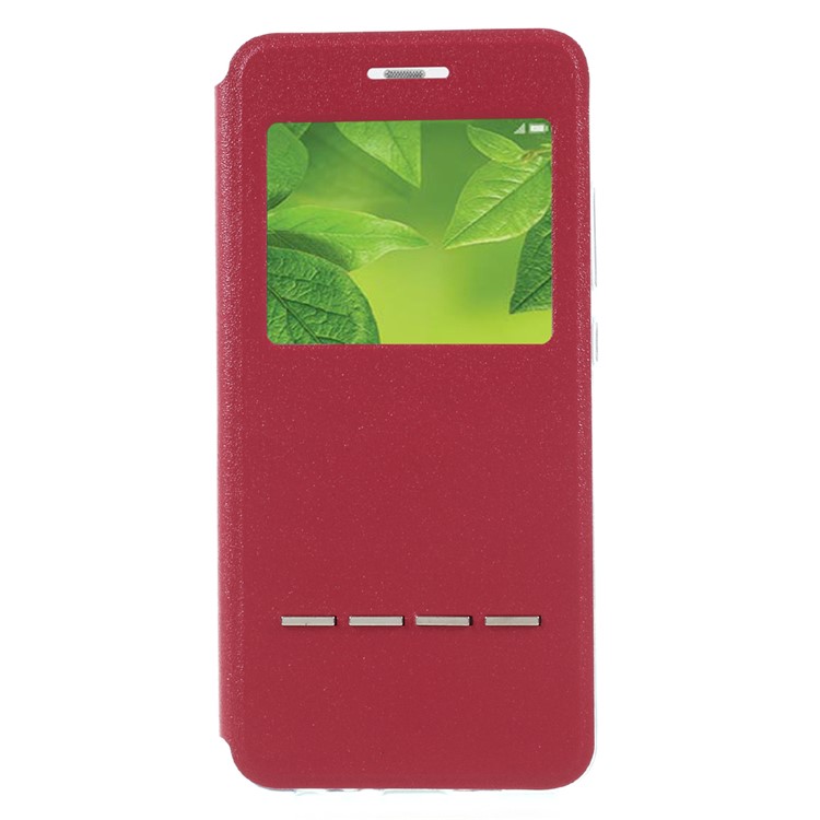 Slide to Answer View Window Folio Leather Cellphone Case for Huawei P10 Flash Powder Design - Red-3