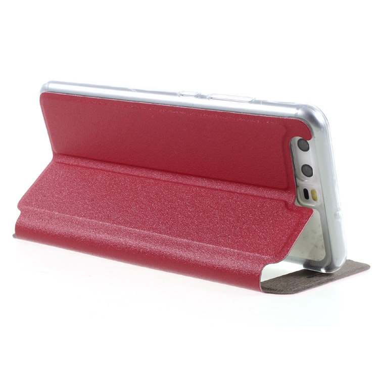Slide to Answer View Window Folio Leather Cellphone Case for Huawei P10 Flash Powder Design - Red-5