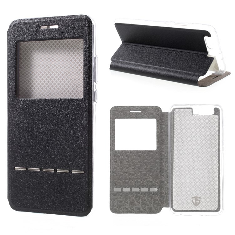 Slide to Answer View Window Leather Cover for Huawei P10 Lite - Black-1