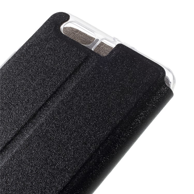 Slide to Answer View Window Leather Cover for Huawei P10 Lite - Black-7