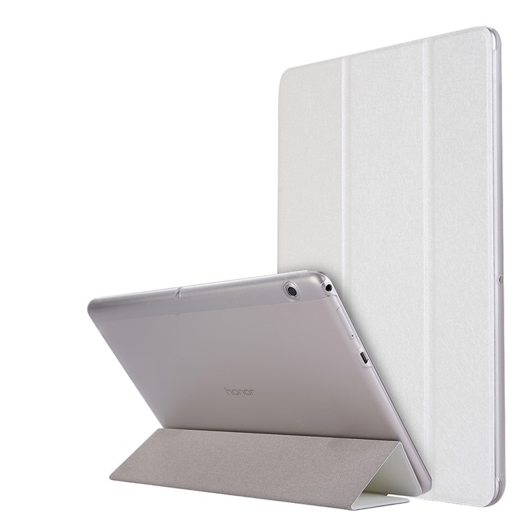Silk Texture Tri-fold Stand PU Leather Flip Case para Huawei MediaPad T3 10 - Branco-1