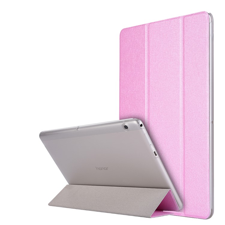 soie texture tri-Fold Stand en cuir PU pour Huawei MediaPad T3 10 - Rose-1