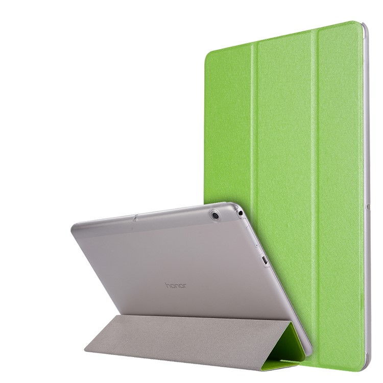 Silk Grain Tri-fold Leather Flip Cover for Huawei MediaPad T3 10 - Green-1