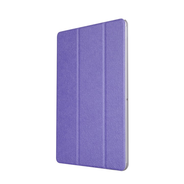 For Huawei MediaPad T3 10 Silk Texture Tri-fold Stand PU Leather Case - Purple-2