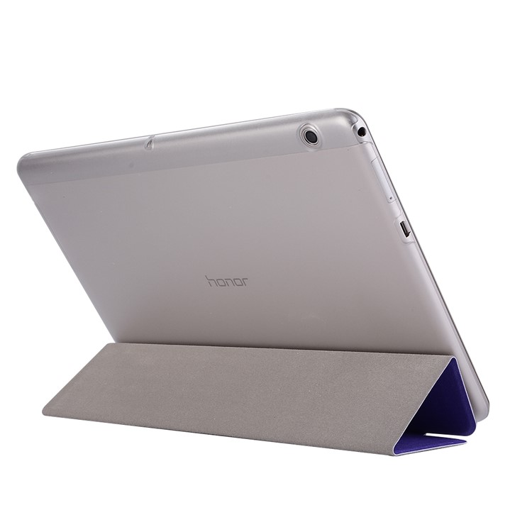 For Huawei MediaPad T3 10 Silk Texture Tri-fold Stand PU Leather Case - Purple-3
