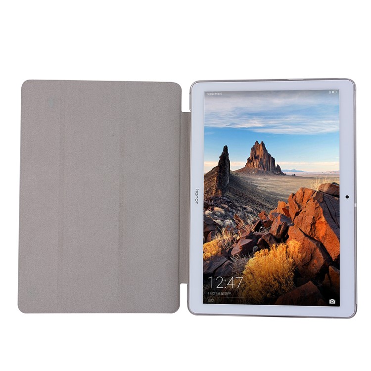 For Huawei MediaPad T3 10 Silk Texture Tri-fold Stand PU Leather Case - Purple-5