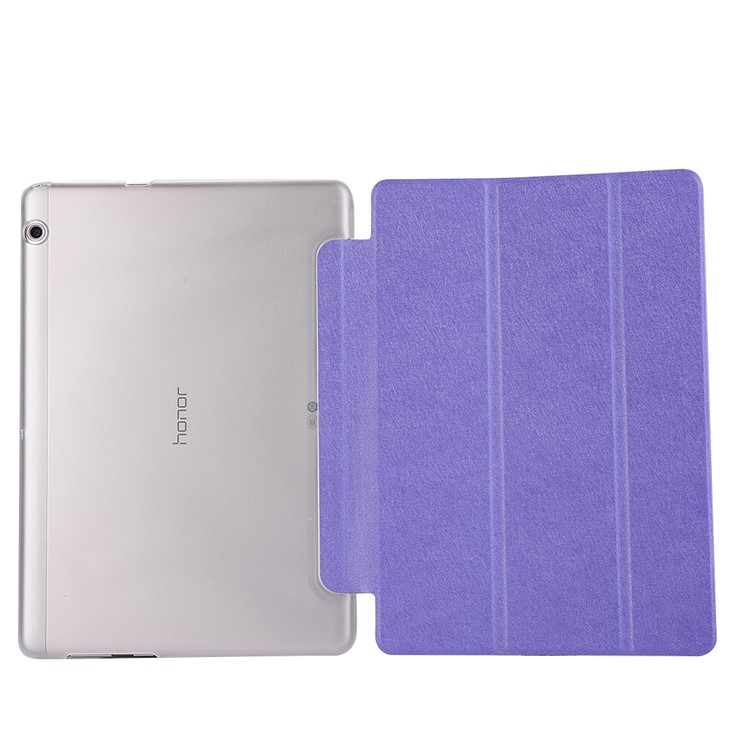 For Huawei MediaPad T3 10 Silk Texture Tri-fold Stand PU Leather Case - Purple-9