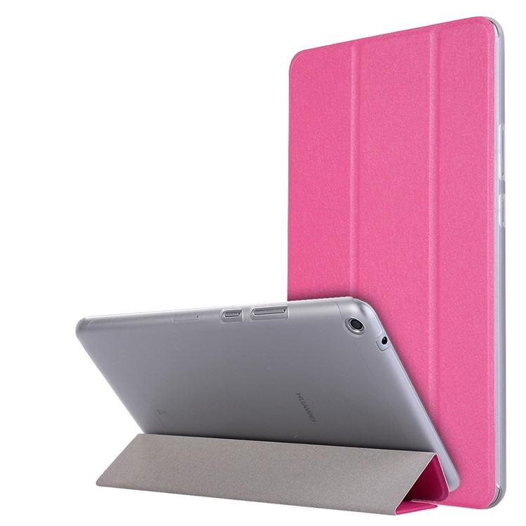 Silk Texture Tri-fold Stand Leather Cover for Huawei MediaPad T3 8.0 - Rose-1