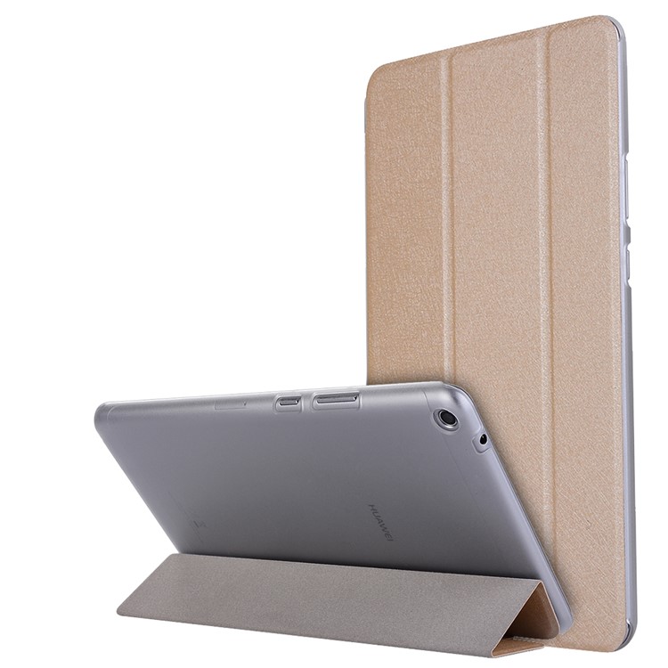 Silk Texture Tri-fold Stand Leather Shell for Huawei MediaPad T3 8.0 - Gold-1