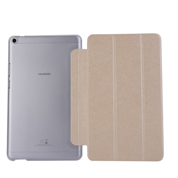 Silk Texture Tri-fold Stand Leather Shell for Huawei MediaPad T3 8.0 - Gold-3