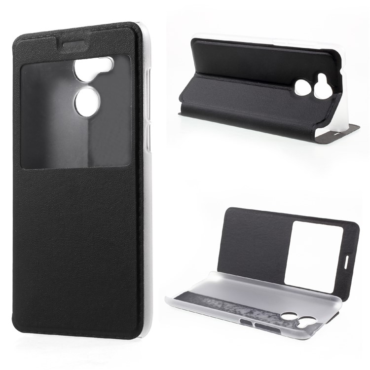 Folding Stand View Window Leather Phone Case for Huawei Honor 6A - Black-1