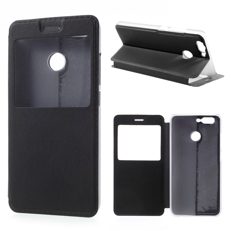 Folding Stand View Window Leather Phone Case for Huawei Nova 2 - Black-1