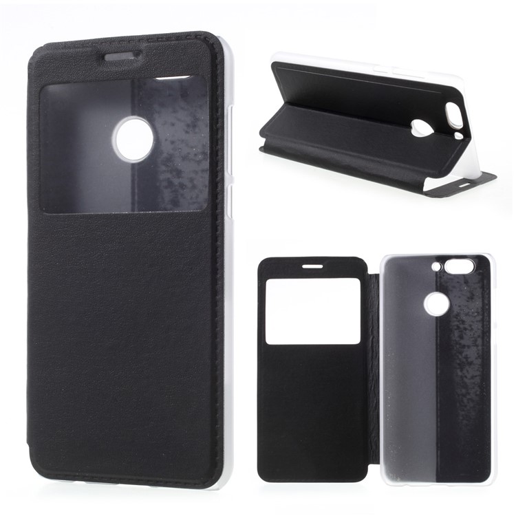 Hollow Window Leather Stand Case for Huawei Nova 2 Plus - Black-1