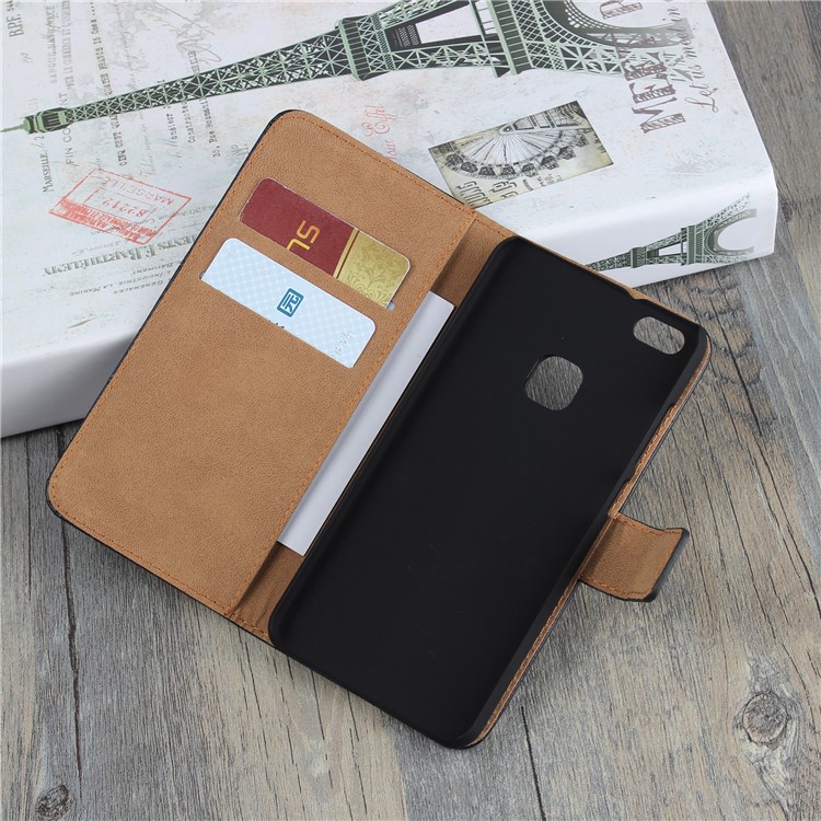 Genuine Split Leather Wallet Stand Phone Case for Huawei P10 Lite - Black-10