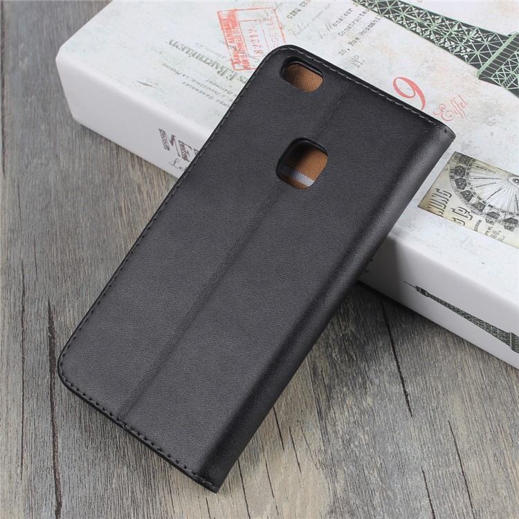 Case de Teléfono de la Billetera de Cuero Dividido Genuino Para Huawei P10 Lite - Negro