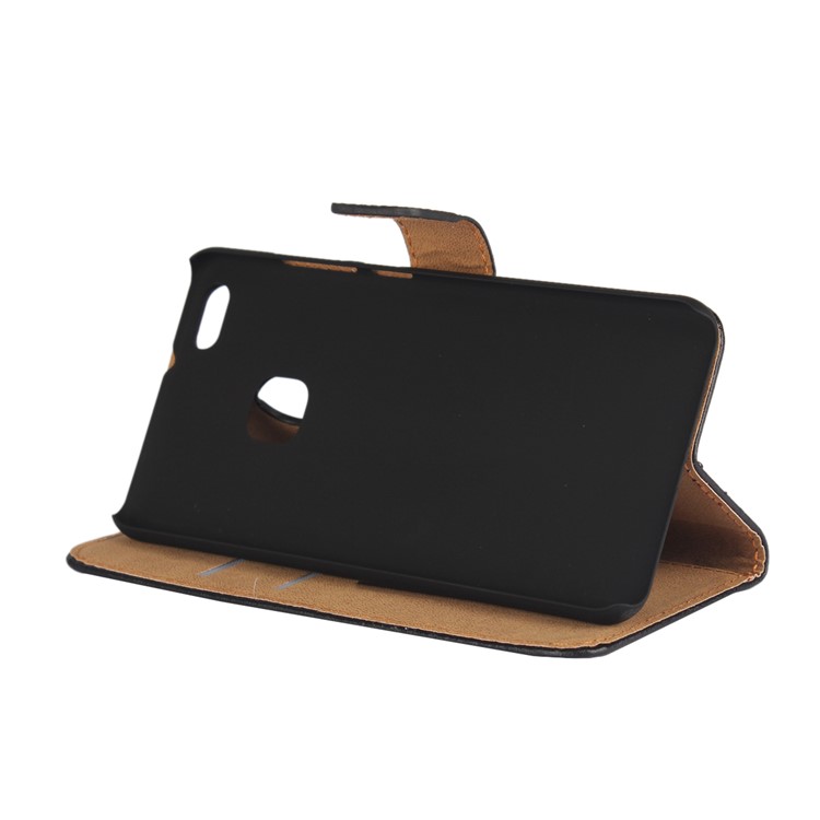 Genuine Split Leather Wallet Stand Phone Case for Huawei P10 Lite - Black-2