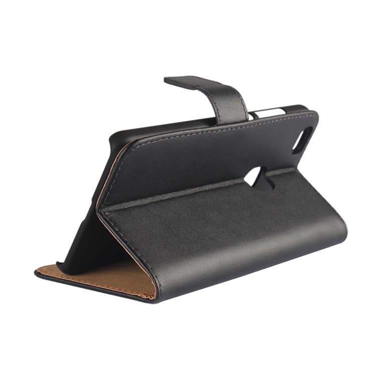 Genuine Split Leather Wallet Stand Phone Case for Huawei P10 Lite - Black-3