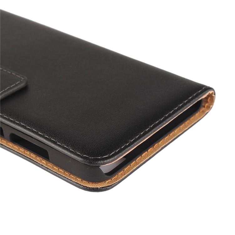 Case de Teléfono de la Billetera de Cuero Dividido Genuino Para Huawei P10 Lite - Negro