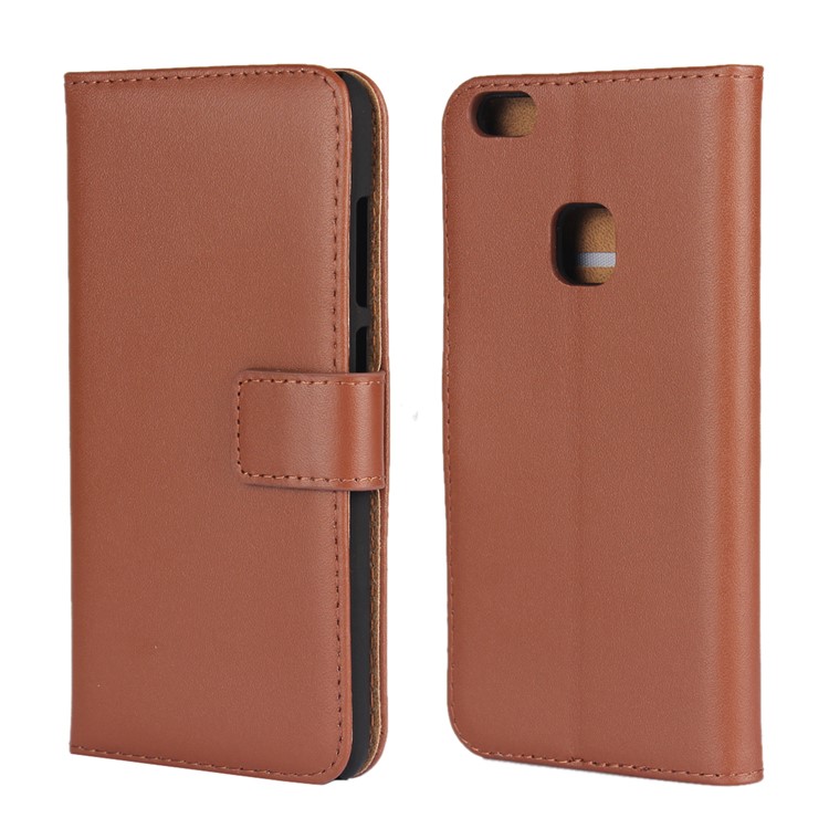 Genuine Split Leather Wallet Protection Mobile Casing para Huawei P10 Lite - Castanho-1