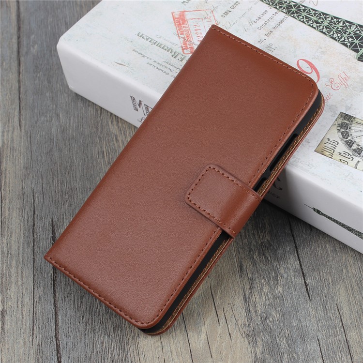 Genuine Split Leather Wallet Protection Mobile Casing para Huawei P10 Lite - Castanho-3