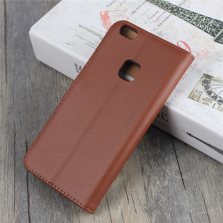 Genuine Split Leather Wallet Protection Mobile Casing para Huawei P10 Lite - Castanho-4