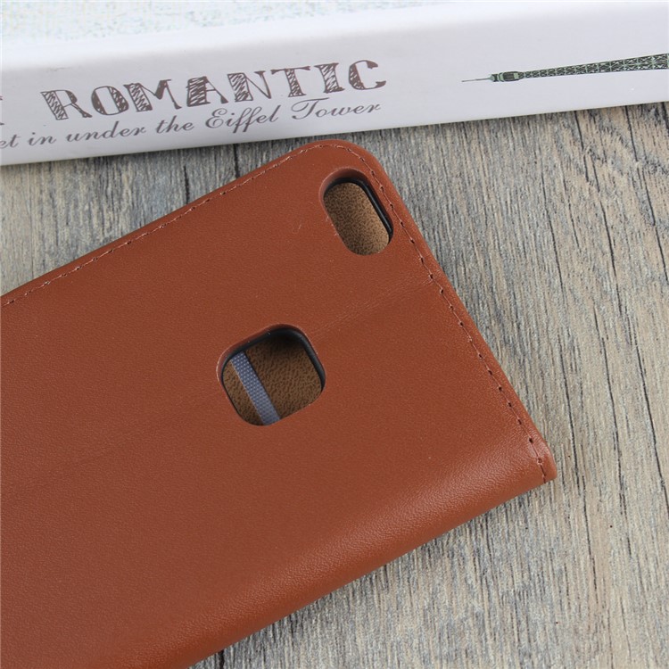 Genuine Split Leather Wallet Protection Mobile Casing para Huawei P10 Lite - Castanho-6