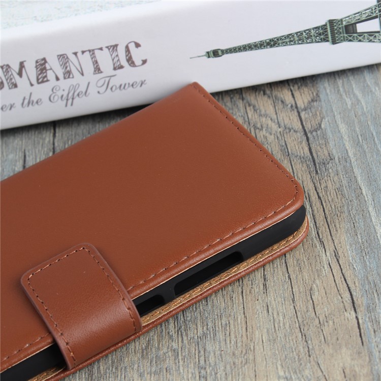Genuine Split Leather Wallet Protection Mobile Casing para Huawei P10 Lite - Castanho-7