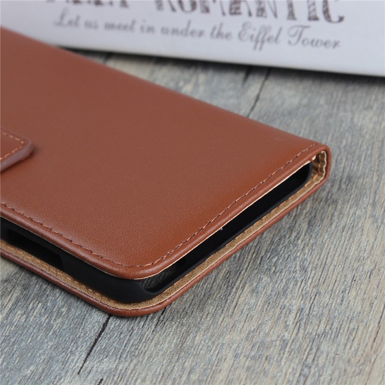 Genuine Split Leather Wallet Protection Mobile Casing para Huawei P10 Lite - Castanho-9