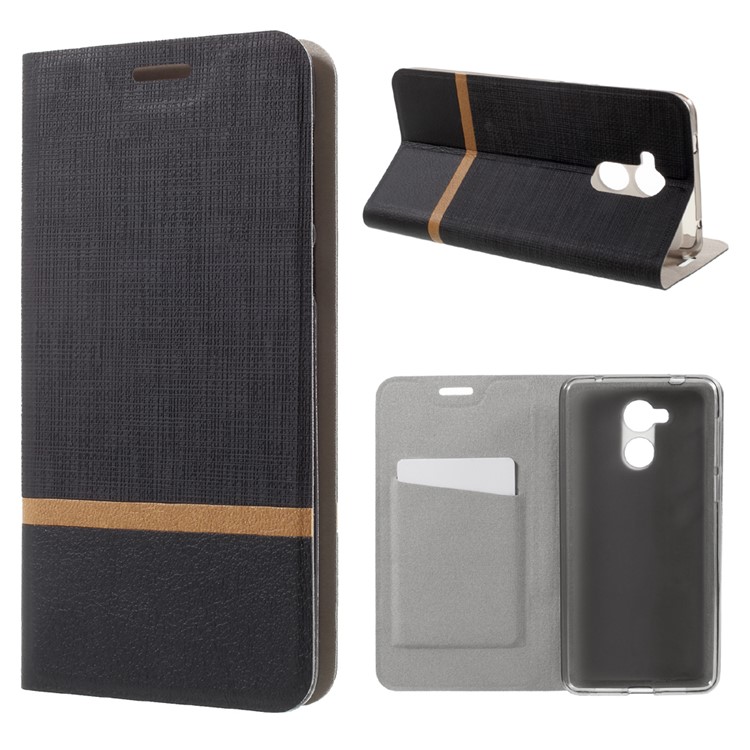 Cross Pattern Bi-color Card Slot Leather Case for Huawei Honor 6c - Black-1