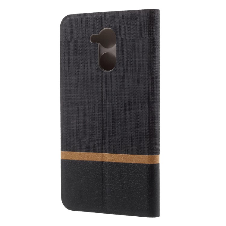 Cross Pattern Bi-color Card Slot Leather Case for Huawei Honor 6c - Black-2