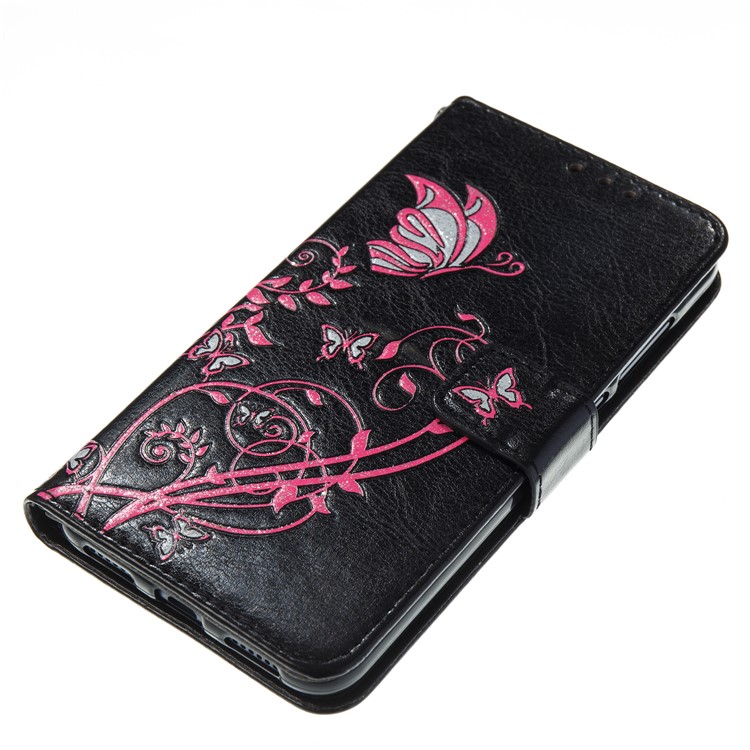 Imprint Colored Butterfly and Flower Wallet Stand Leather Case for Huawei P8 Lite - Black-2