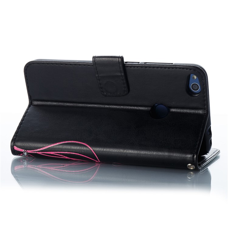 Imprint Colored Butterfly and Flower Wallet Stand Leather Case for Huawei P8 Lite - Black-4