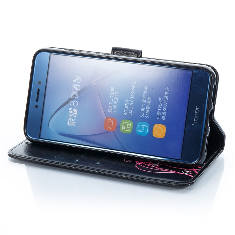 Imprint Colored Butterfly and Flower Wallet Stand Leather Case for Huawei P8 Lite - Black-5