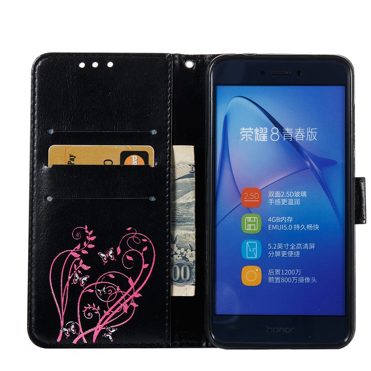 Imprint Colored Butterfly and Flower Wallet Stand Leather Case for Huawei P8 Lite - Black-6