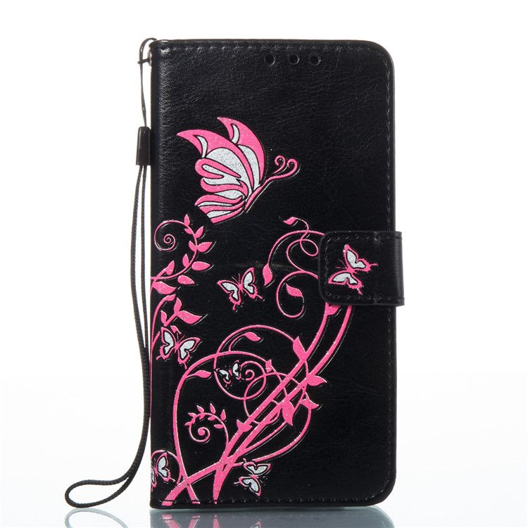 Imprint Colored Butterfly and Flower Wallet Stand Leather Case for Huawei P8 Lite - Black-7