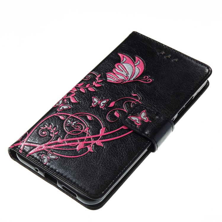 For Huawei P10 Lite Imprint Colored Butterfly and Flower Leather Cover Case - Black-2