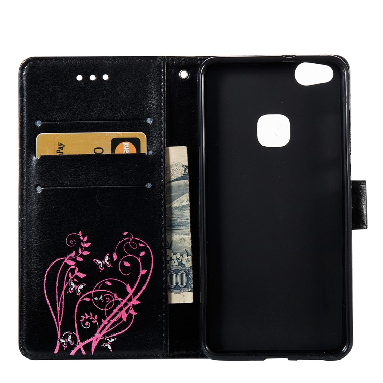 For Huawei P10 Lite Imprint Colored Butterfly and Flower Leather Cover Case - Black-6