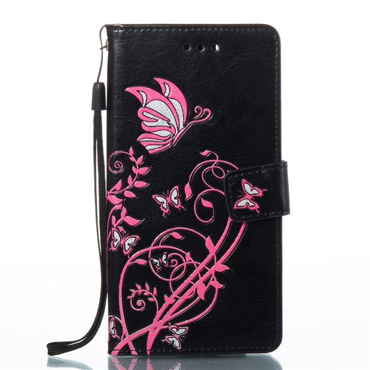 For Huawei P10 Lite Imprint Colored Butterfly and Flower Leather Cover Case - Black-7