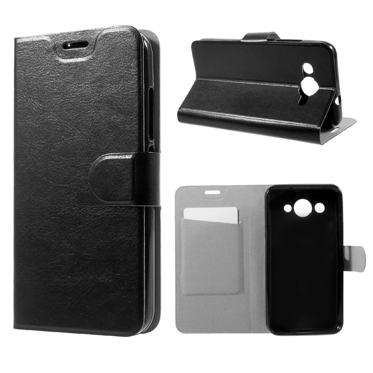 Crazy Horse Card Slot Stand Leather Case for Huawei Y3 (2017) - Black-1