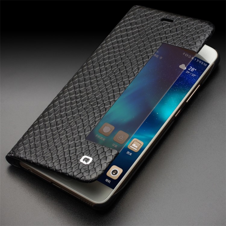 QIALINO Dragon Scale Texture View Window Cowhide Leather Phone Cover for Huawei P10 Plus - Black-11