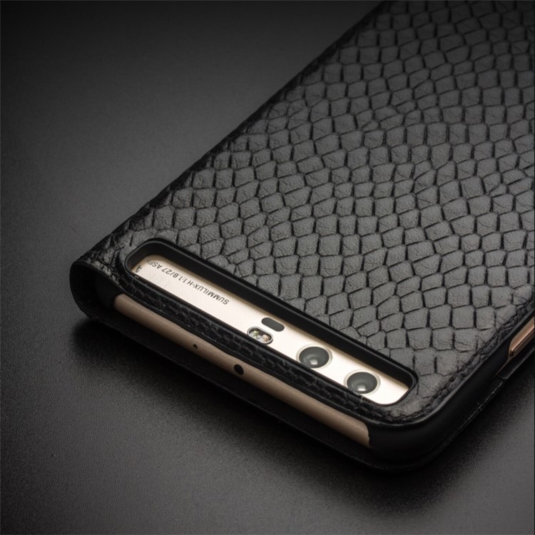 QIALINO Dragon Scale Texture View Window Cowhide Leather Phone Cover for Huawei P10 Plus - Black-13