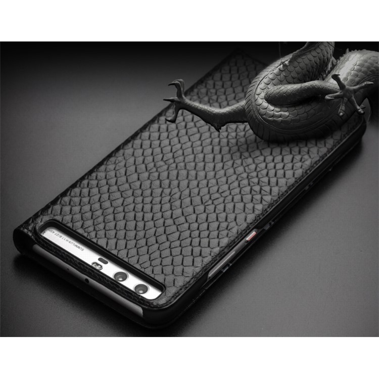 QIALINO Dragon Scale Texture View Window Cowhide Leather Phone Cover for Huawei P10 Plus - Black-17
