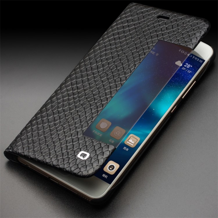 QIALINO Dragon Scale Texture Smart View Window Cowhide Leather Phone Cover for Huawei P10 - Black-10