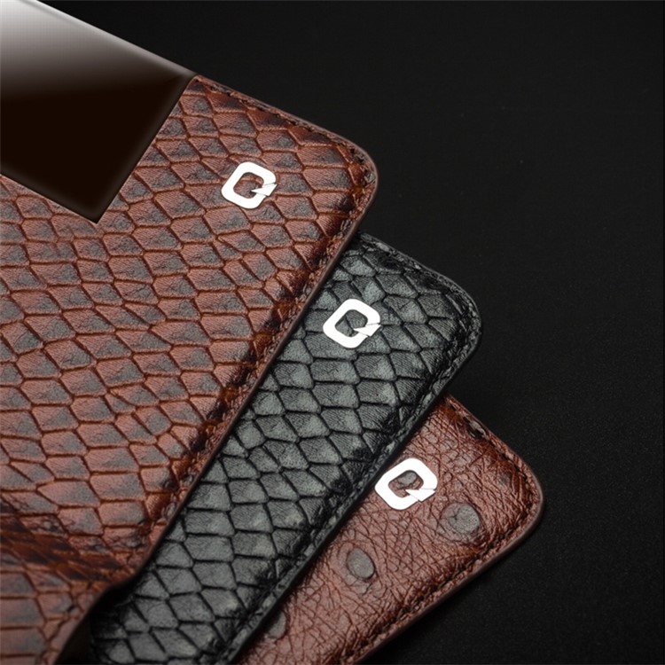 QIALINO Dragon Scale Texture Smart View Window Cowhide Leather Phone Cover for Huawei P10 - Black-14